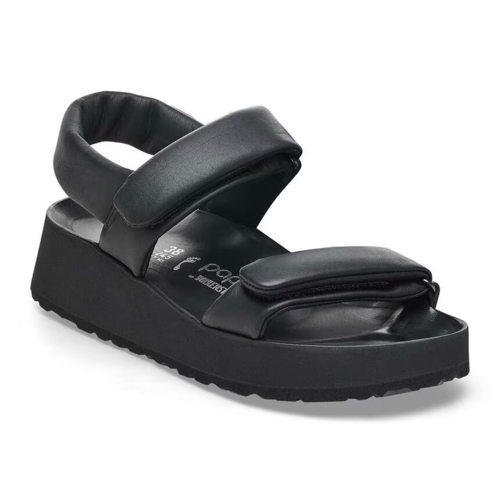 Papillio by Birkenstock Theda Black Leather Padded Platform Sandals 38 US 7.5